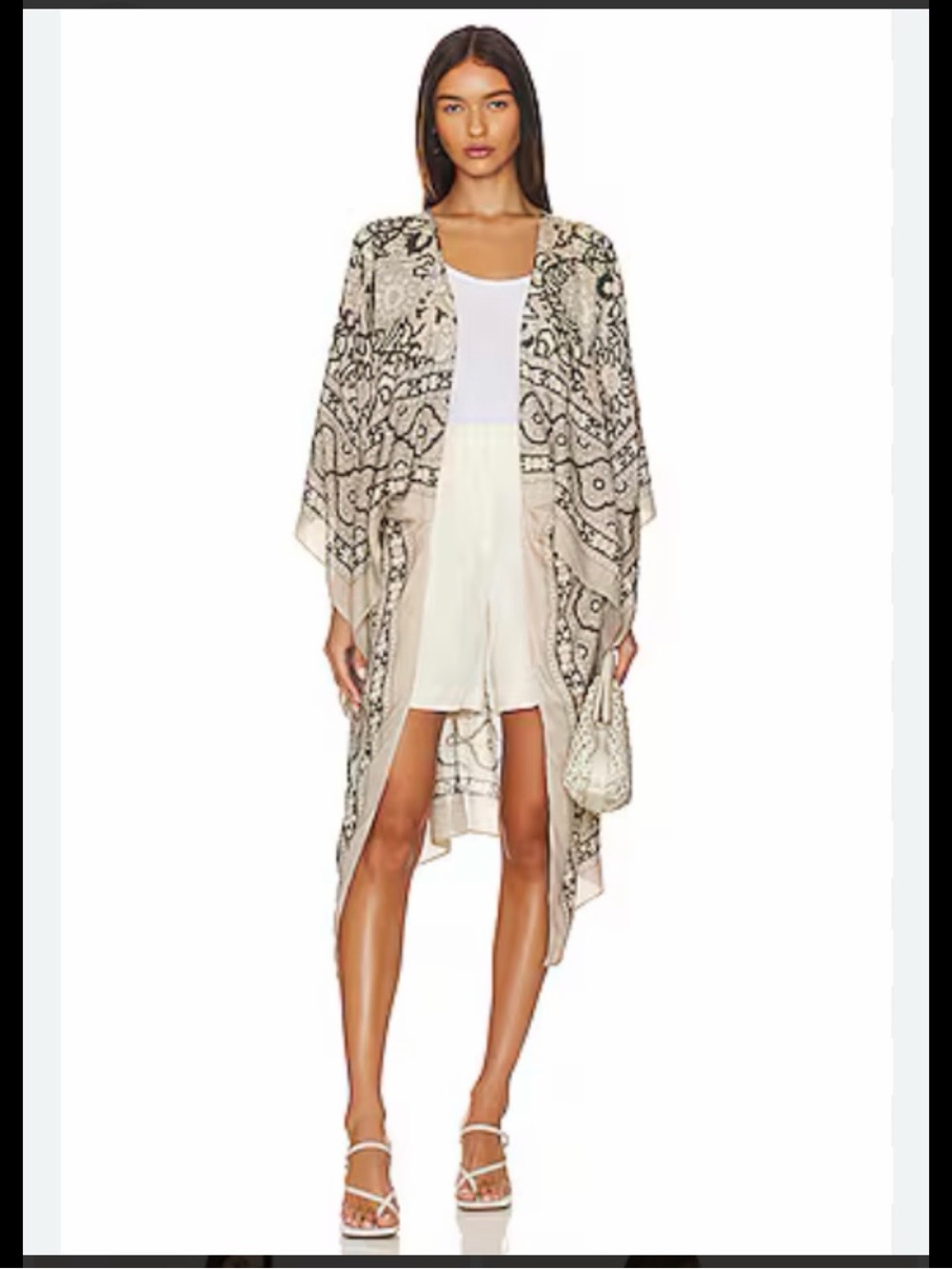 Free People Cream and Black Printed Kimono Cape
